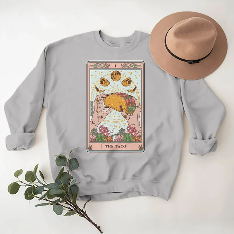 Olivenorma THE TACO – Lustiges Tarotkarten-Sweatshirt aus Fleece, lockeres Sweatshirt