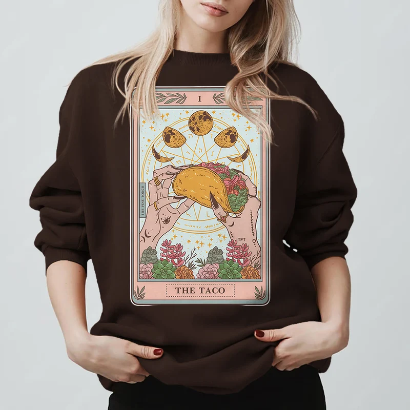 Olivenorma THE TACO – Lustiges Tarotkarten-Sweatshirt aus Fleece, lockeres Sweatshirt