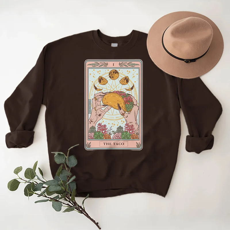 Olivenorma THE TACO – Lustiges Tarotkarten-Sweatshirt aus Fleece, lockeres Sweatshirt