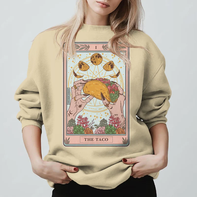 Olivenorma THE TACO – Lustiges Tarotkarten-Sweatshirt aus Fleece, lockeres Sweatshirt