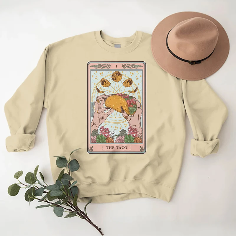 Olivenorma THE TACO – Lustiges Tarotkarten-Sweatshirt aus Fleece, lockeres Sweatshirt