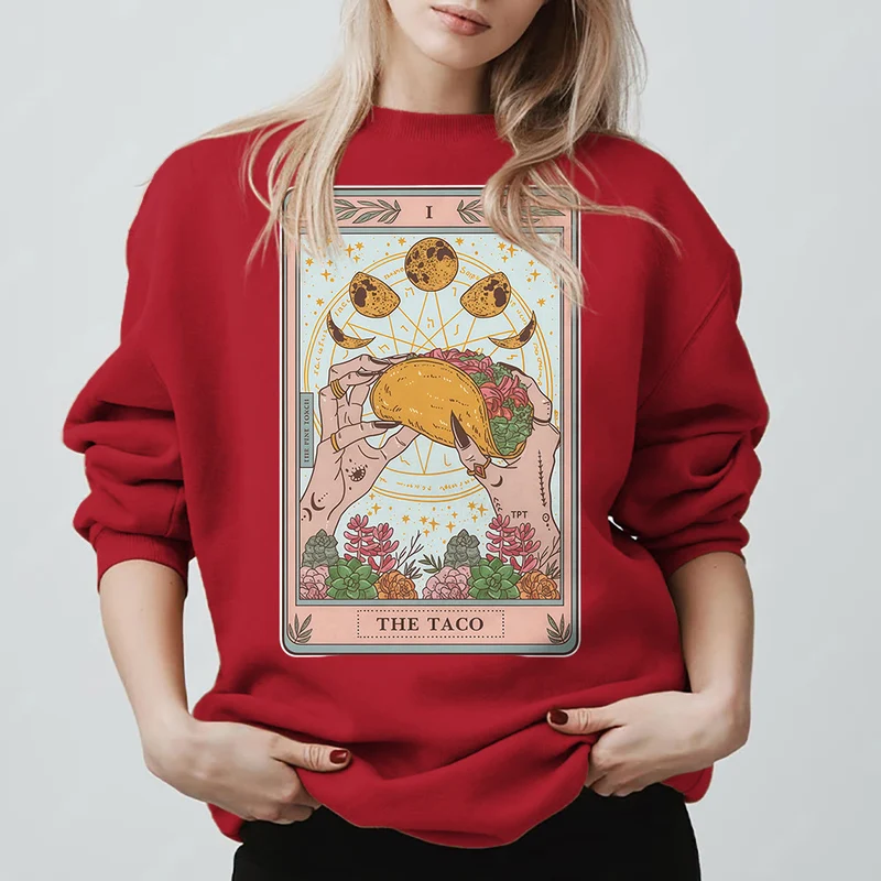 Olivenorma THE TACO – Lustiges Tarotkarten-Sweatshirt aus Fleece, lockeres Sweatshirt