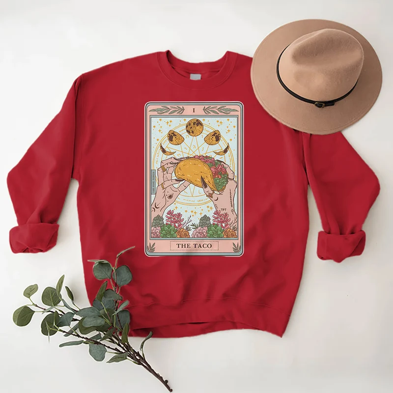 Olivenorma THE TACO – Lustiges Tarotkarten-Sweatshirt aus Fleece, lockeres Sweatshirt