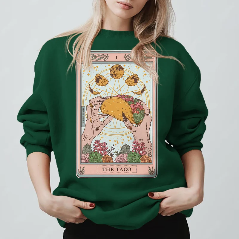 Olivenorma THE TACO – Lustiges Tarotkarten-Sweatshirt aus Fleece, lockeres Sweatshirt