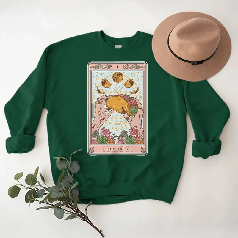 Olivenorma THE TACO – Lustiges Tarotkarten-Sweatshirt aus Fleece, lockeres Sweatshirt