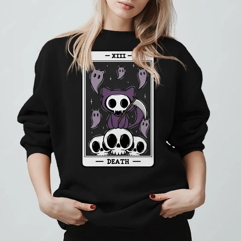 Olivenorma DEATH Skelett Geister Tarot Karte Langarm T-Shirt Fleece Sweatshirt