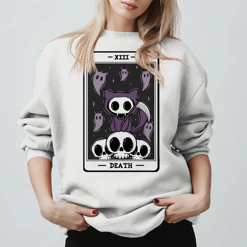 Olivenorma DEATH Skelett Geister Tarot Karte Langarm T-Shirt Fleece Sweatshirt
