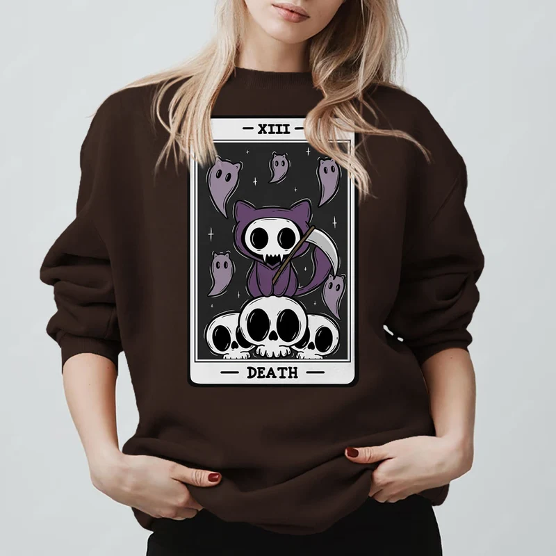 Olivenorma DEATH Skelett Geister Tarot Karte Langarm T-Shirt Fleece Sweatshirt
