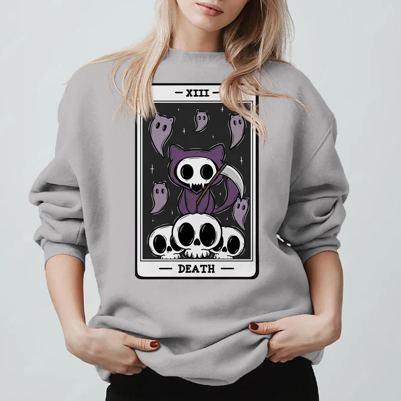 Olivenorma DEATH Skelett Geister Tarot Karte Langarm T-Shirt Fleece Sweatshirt