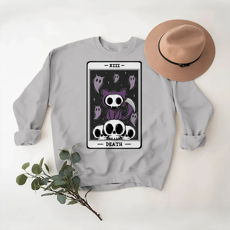 Olivenorma DEATH Skelett Geister Tarot Karte Langarm T-Shirt Fleece Sweatshirt