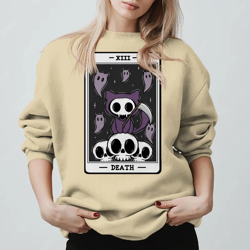 Olivenorma DEATH Skelett Geister Tarot Karte Langarm T-Shirt Fleece Sweatshirt