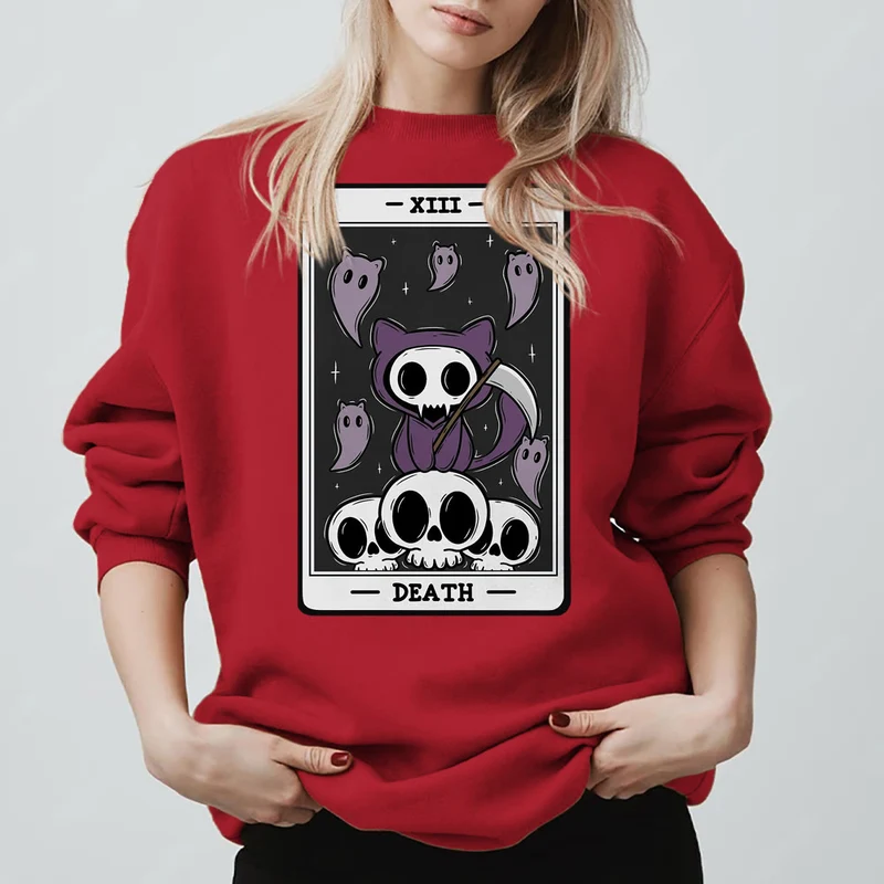 Olivenorma DEATH Skelett Geister Tarot Karte Langarm T-Shirt Fleece Sweatshirt