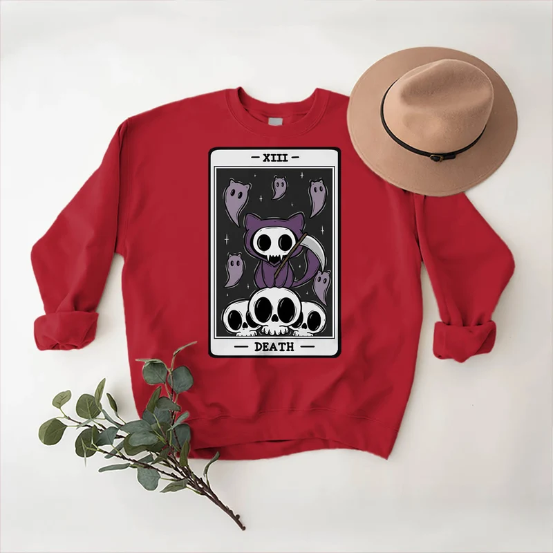 Olivenorma DEATH Skelett Geister Tarot Karte Langarm T-Shirt Fleece Sweatshirt