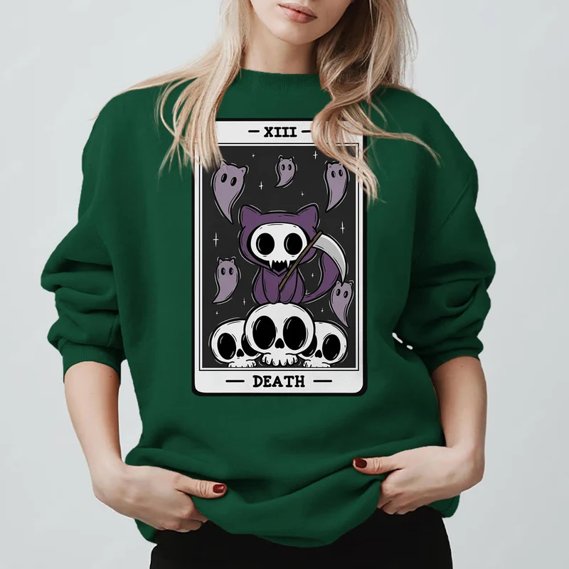 Olivenorma DEATH Skelett Geister Tarot Karte Langarm T-Shirt Fleece Sweatshirt