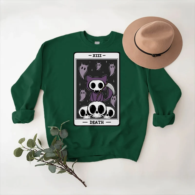 Olivenorma DEATH Skelett Geister Tarot Karte Langarm T-Shirt Fleece Sweatshirt