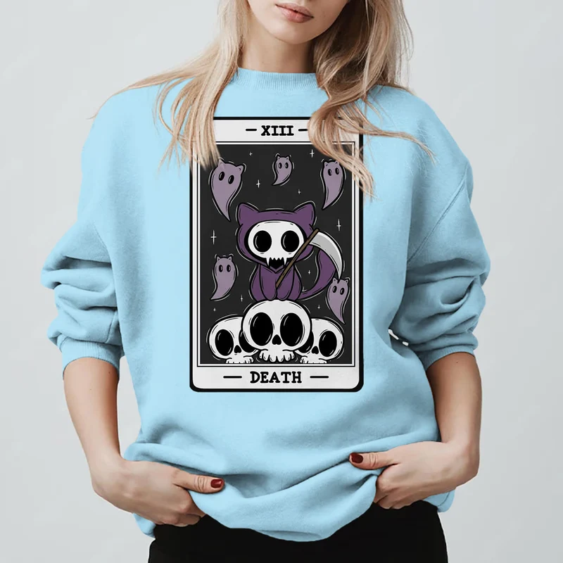 Olivenorma DEATH Skelett Geister Tarot Karte Langarm T-Shirt Fleece Sweatshirt