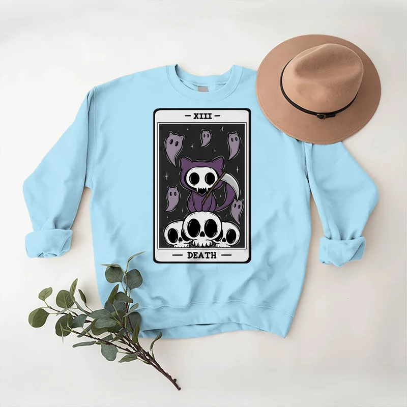 Olivenorma DEATH Skelett Geister Tarot Karte Langarm T-Shirt Fleece Sweatshirt