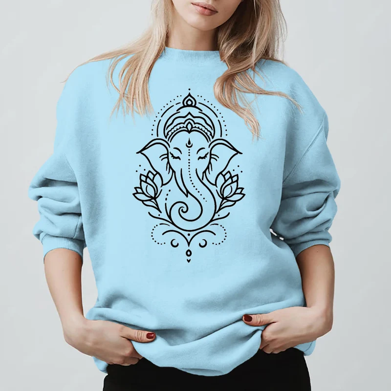 Olivenorma Peaceful Elephant Ganesha Lotus Meditation Fleece Tee Inspiritual Pullover Sweatshirt