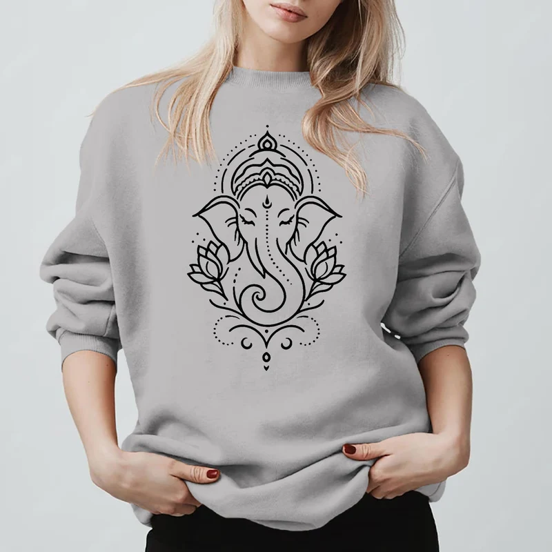Olivenorma Peaceful Elephant Ganesha Lotus Meditation Fleece Tee Inspiritual Pullover Sweatshirt