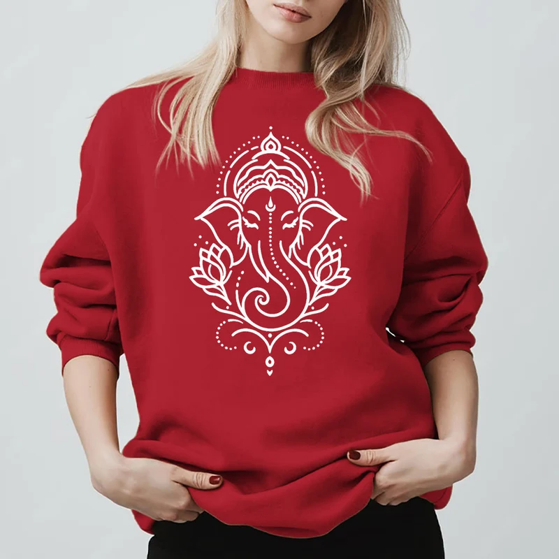 Olivenorma Peaceful Elephant Ganesha Lotus Meditation Fleece Tee Inspiritual Pullover Sweatshirt