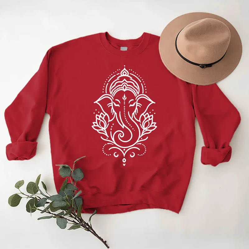 Olivenorma Peaceful Elephant Ganesha Lotus Meditation Fleece Tee Inspiritual Pullover Sweatshirt