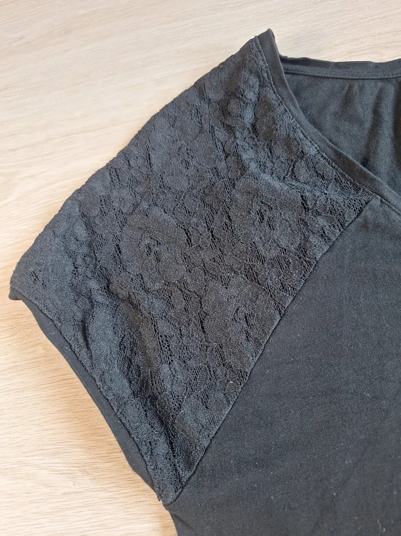 Promod T-Shirt Spitzeneinsatz 38