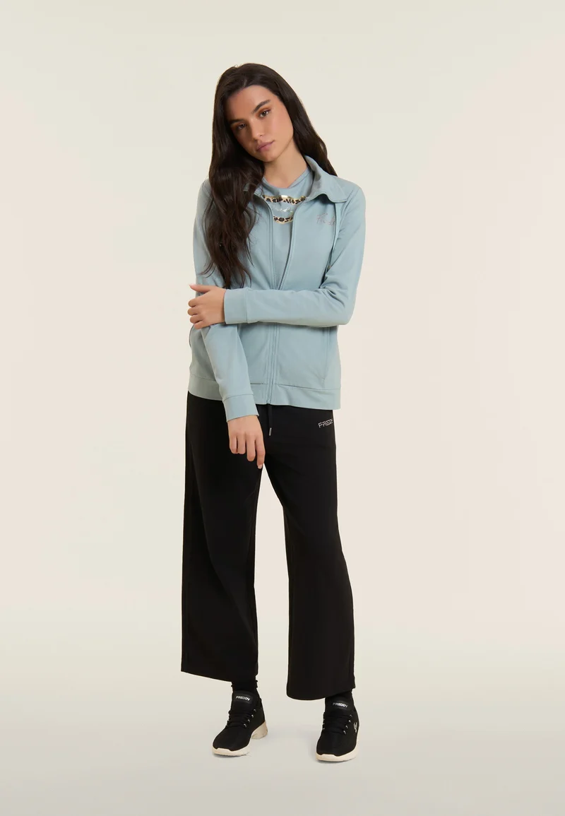 Cropped comfort wide leg athletic trousers - Black