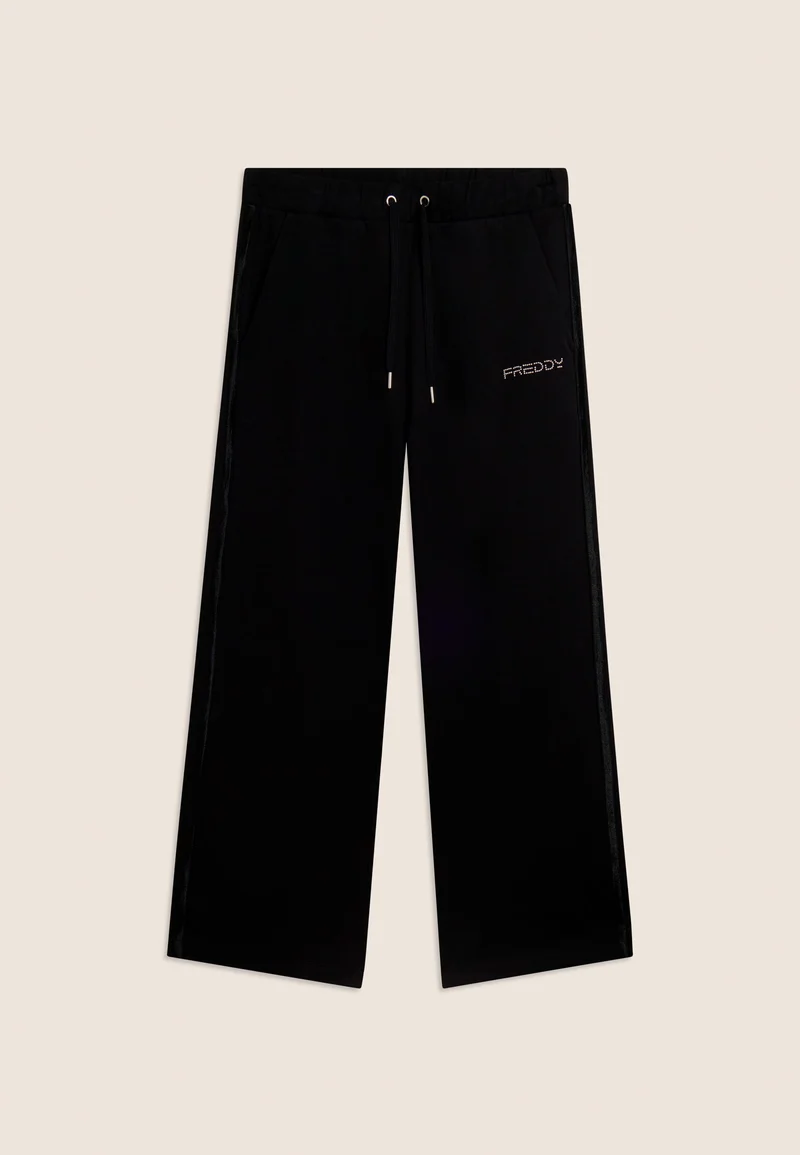 Cropped comfort wide leg athletic trousers - Black