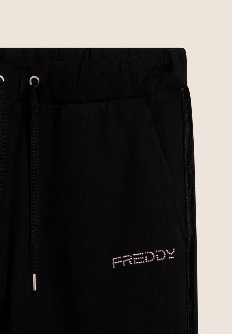 Cropped comfort wide leg athletic trousers - Black