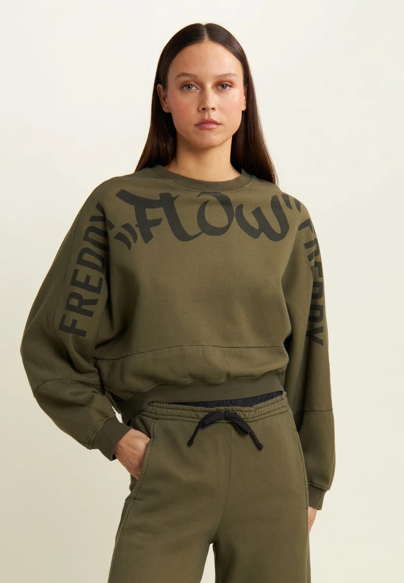 Oversized cropped sweatshirt with large Flow print