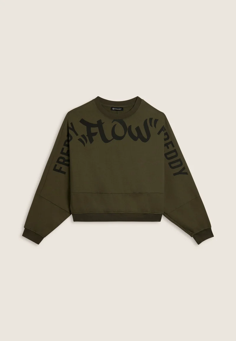 Oversized cropped sweatshirt with large Flow print