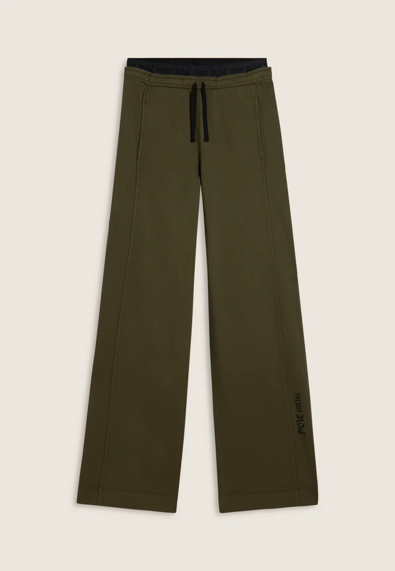 Wide leg fleece trousers with Flow print