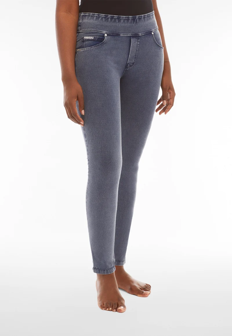 N.O.W. Yoga Mid Waist Skinny Denim Jeans - Denim Gray - Black Seam