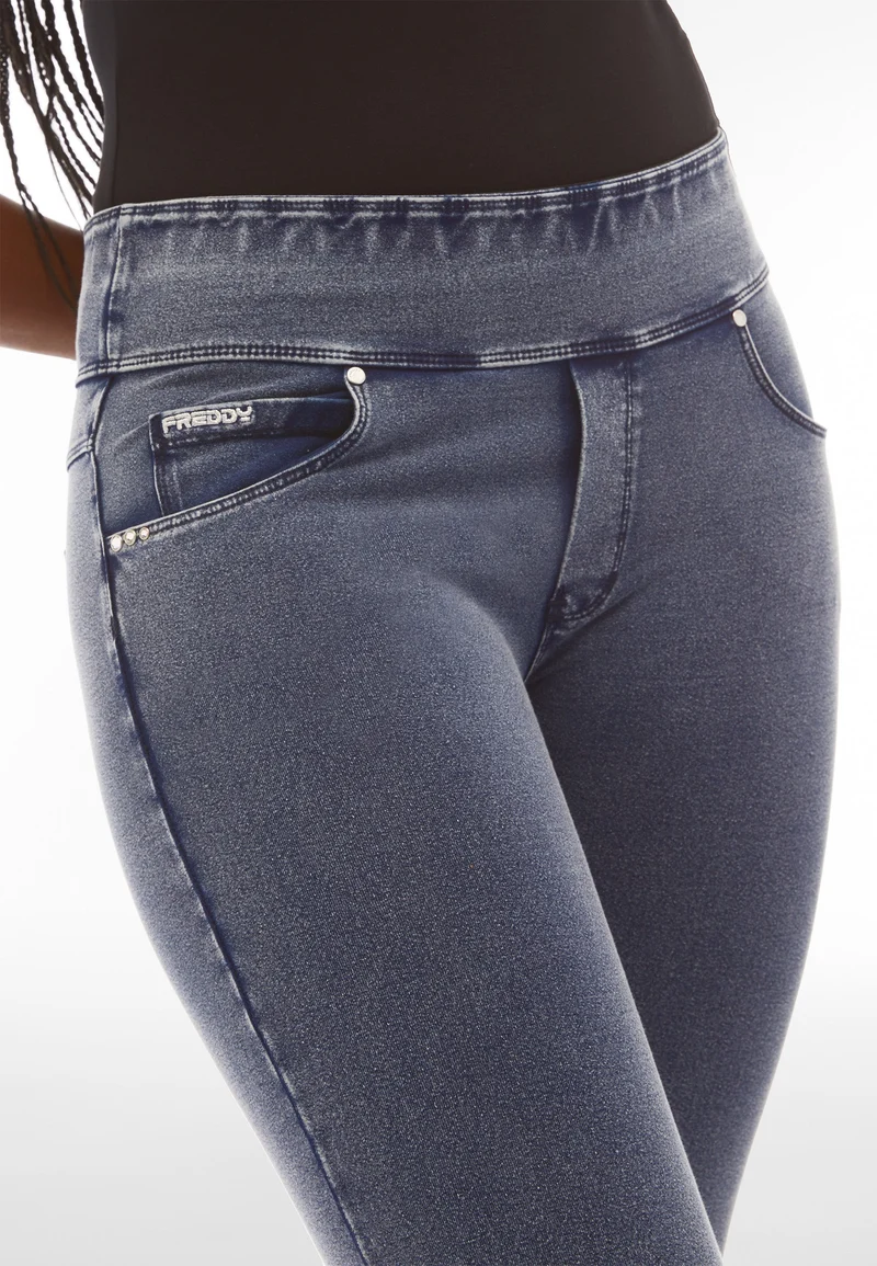 N.O.W. Yoga Mid Waist Skinny Denim Jeans - Denim Gray - Black Seam