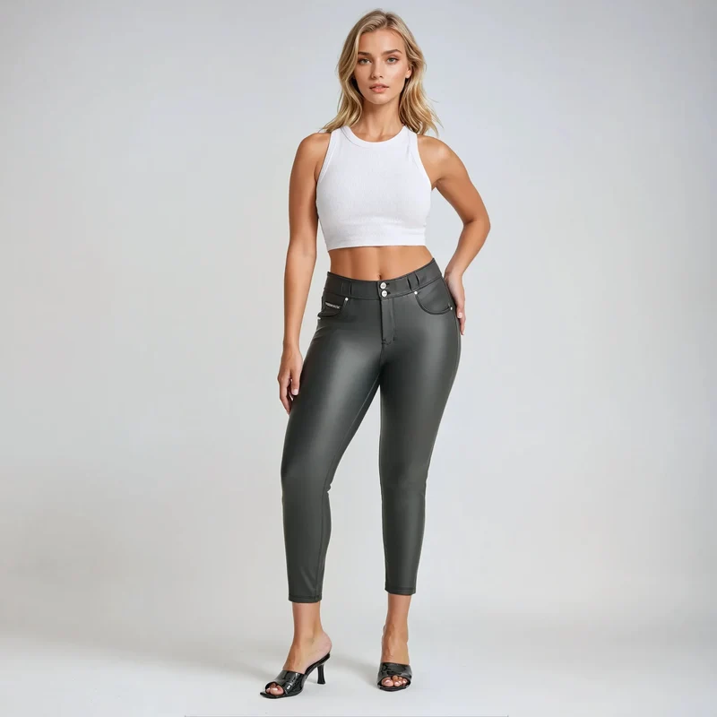 N.O.W. Comfort Mid Waist Skinny Vegan Leather Pant - Black