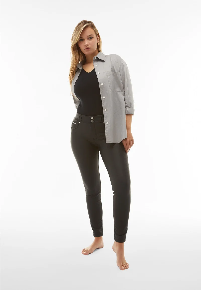 N.O.W. Comfort Mid Waist Skinny Vegan Leather Pant - Black