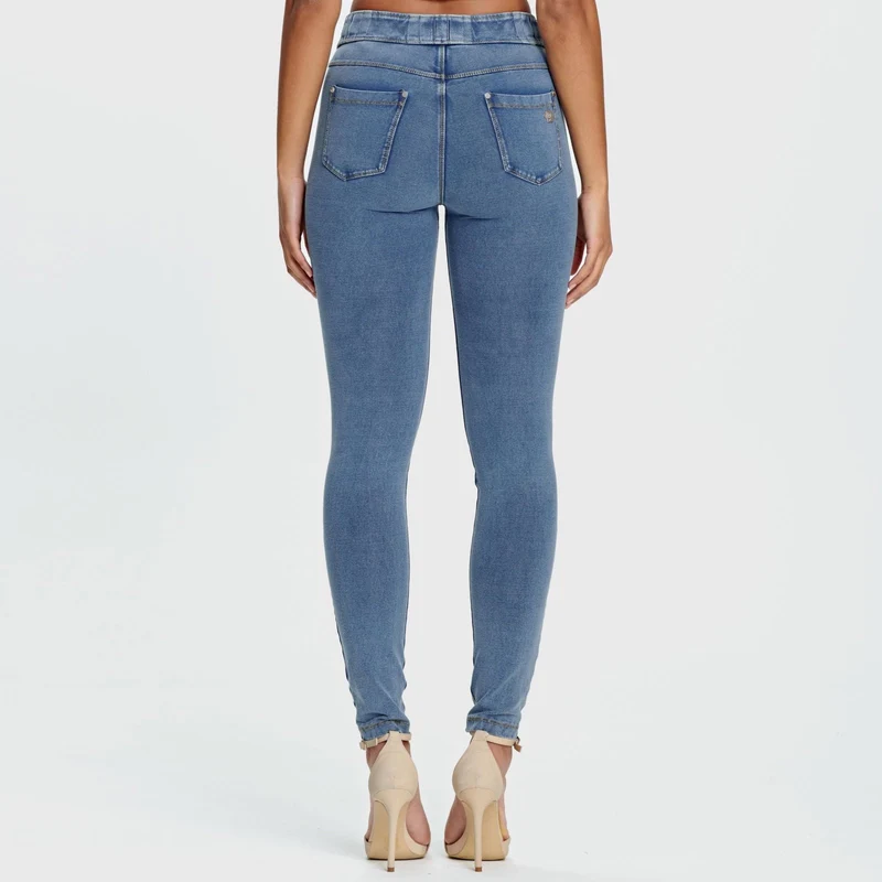 N.O.W. Comfort Mid Waist Skinny Denim Jeans - Denim Light Blue - Yellow Seam