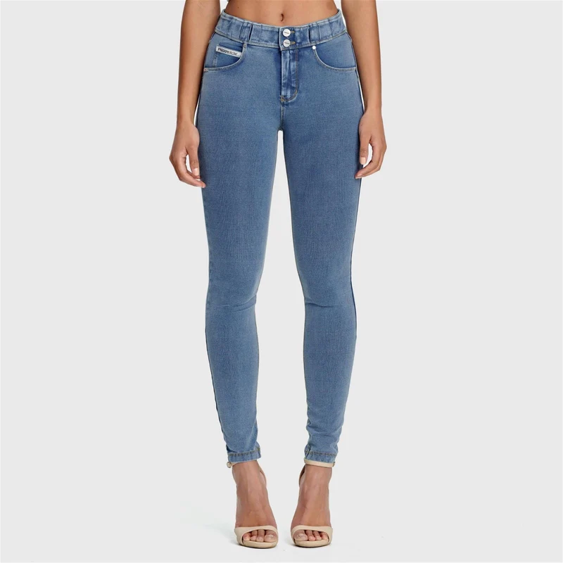 N.O.W. Comfort Mid Waist Skinny Denim Jeans - Denim Light Blue - Yellow Seam