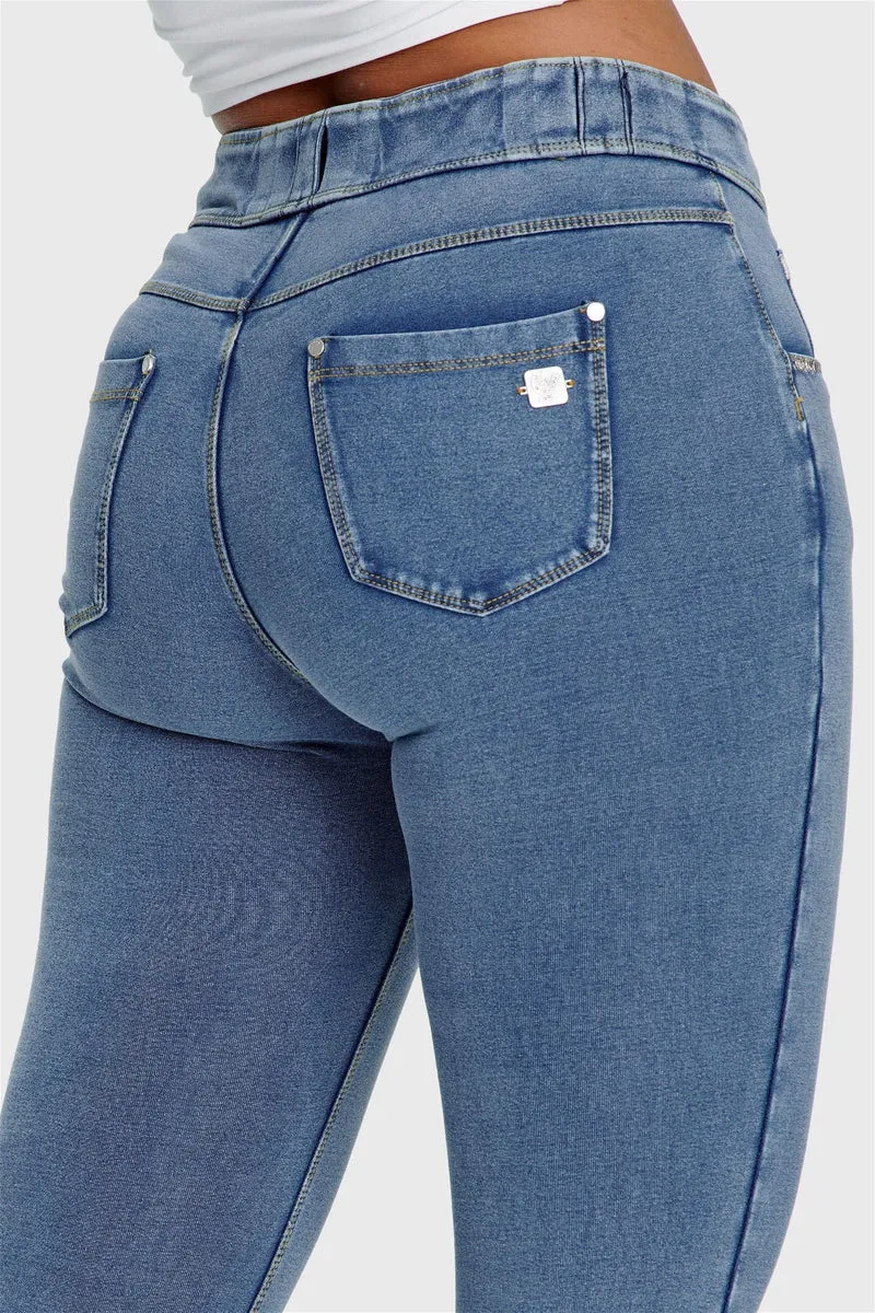 N.O.W. Comfort Mid Waist Skinny Denim Jeans - Denim Light Blue - Yellow Seam