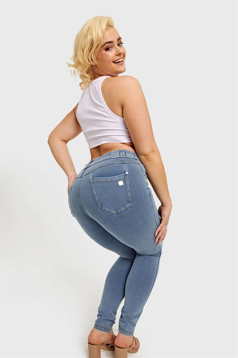 N.O.W. Comfort Mid Waist Skinny Denim Jeans - Denim Light Blue - Yellow Seam