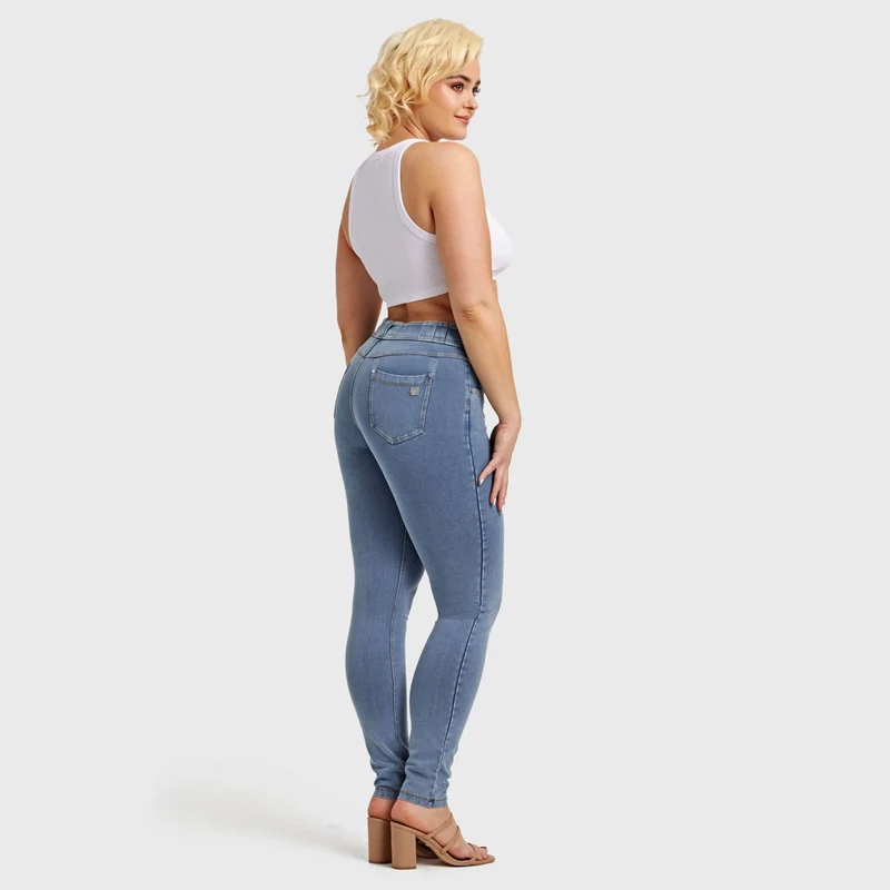 N.O.W. Comfort Mid Waist Skinny Denim Jeans - Denim Light Blue - Yellow Seam