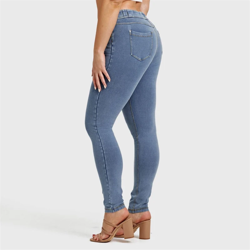N.O.W. Comfort Mid Waist Skinny Denim Jeans - Denim Light Blue - Yellow Seam
