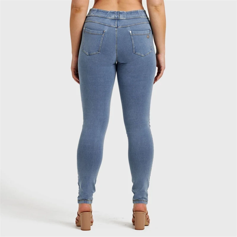 N.O.W. Comfort Mid Waist Skinny Denim Jeans - Denim Light Blue - Yellow Seam