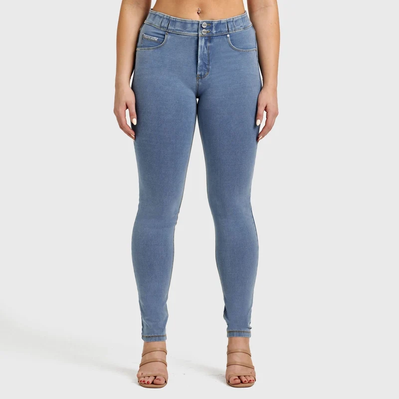 N.O.W. Comfort Mid Waist Skinny Denim Jeans - Denim Light Blue - Yellow Seam