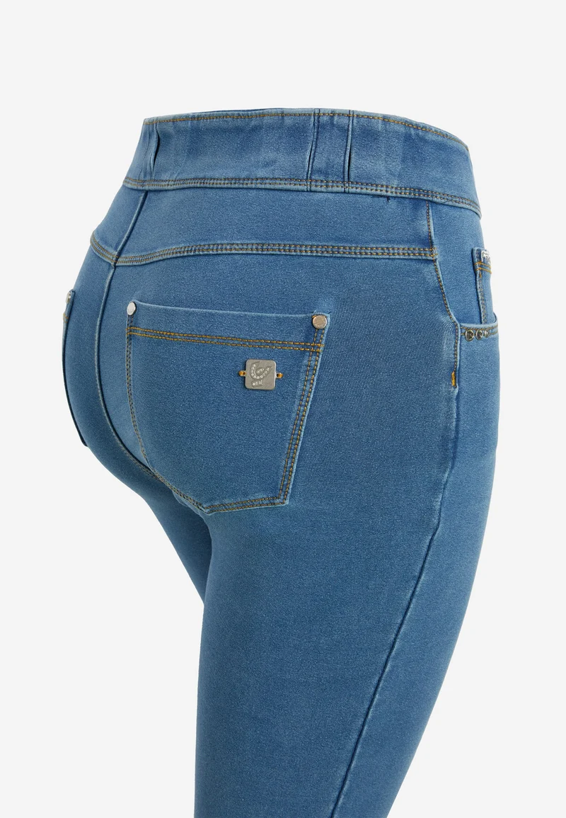 N.O.W. Comfort Mid Waist Skinny Denim Jeans - Denim Light Blue - Yellow Seam