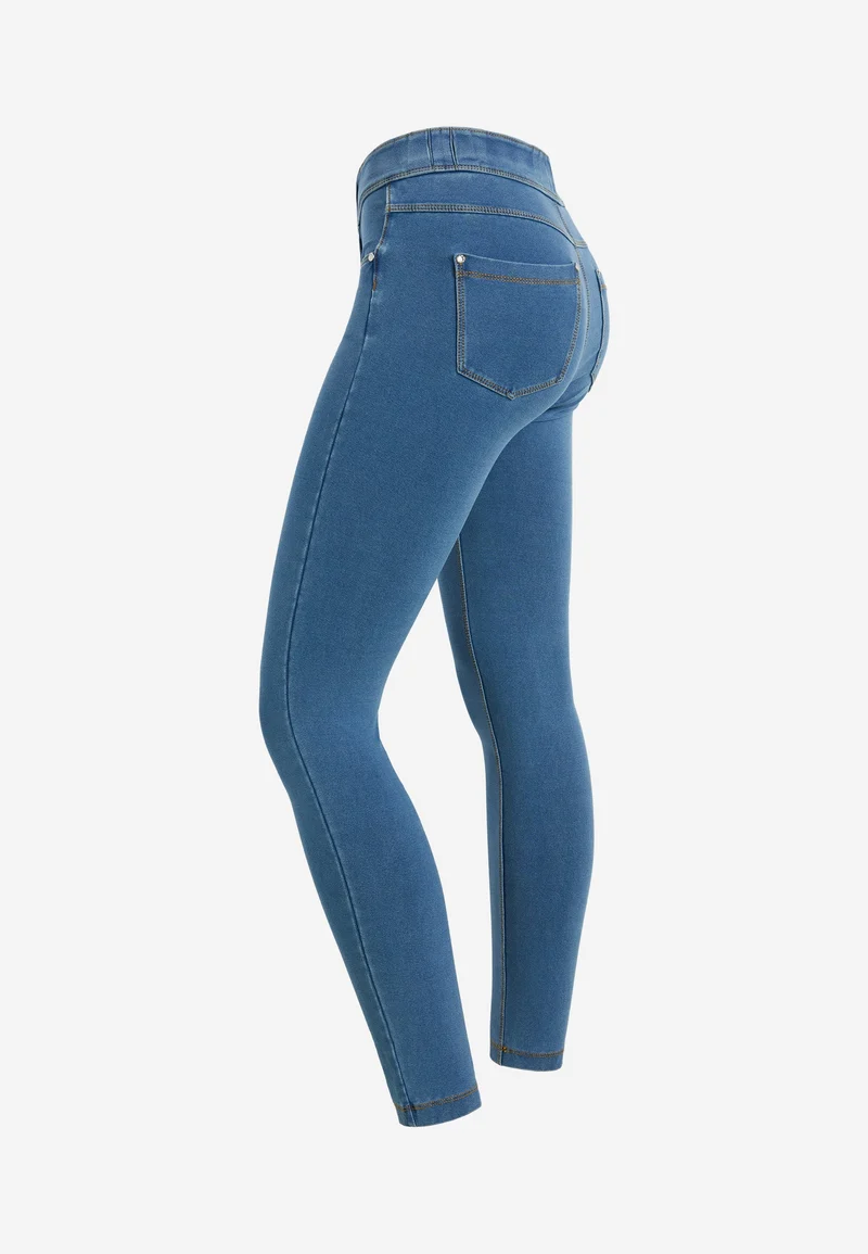 N.O.W. Comfort Mid Waist Skinny Denim Jeans - Denim Light Blue - Yellow Seam