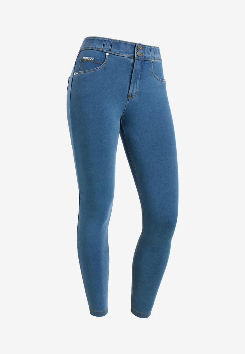 N.O.W. Comfort Mid Waist Skinny Denim Jeans - Denim Light Blue - Yellow Seam