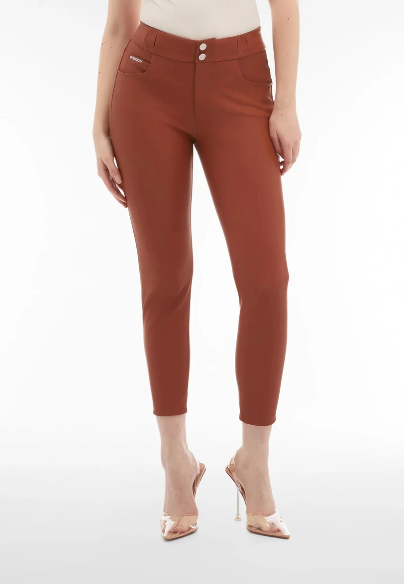 N.O.W. Comfort Mid Waist Skinny 7/8 Vegan Leather Pant - Rustic Brown