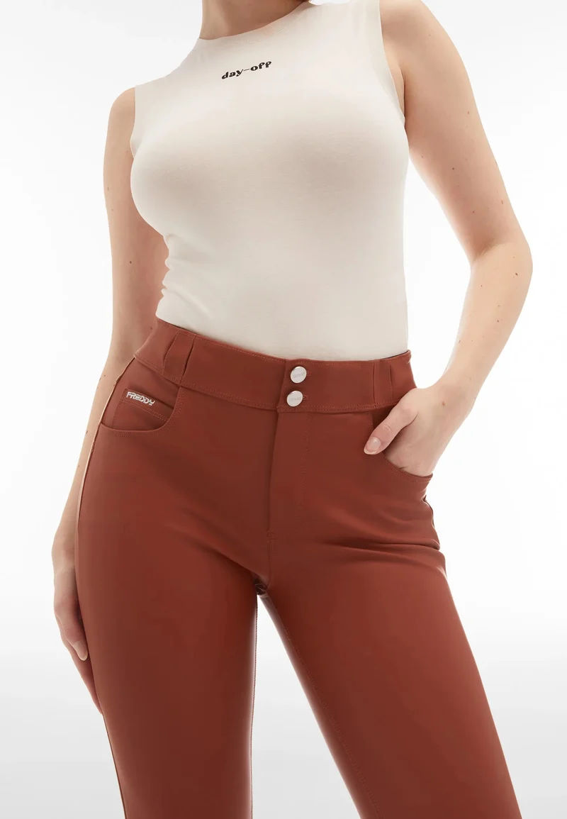 N.O.W. Comfort Mid Waist Skinny 7/8 Vegan Leather Pant - Rustic Brown