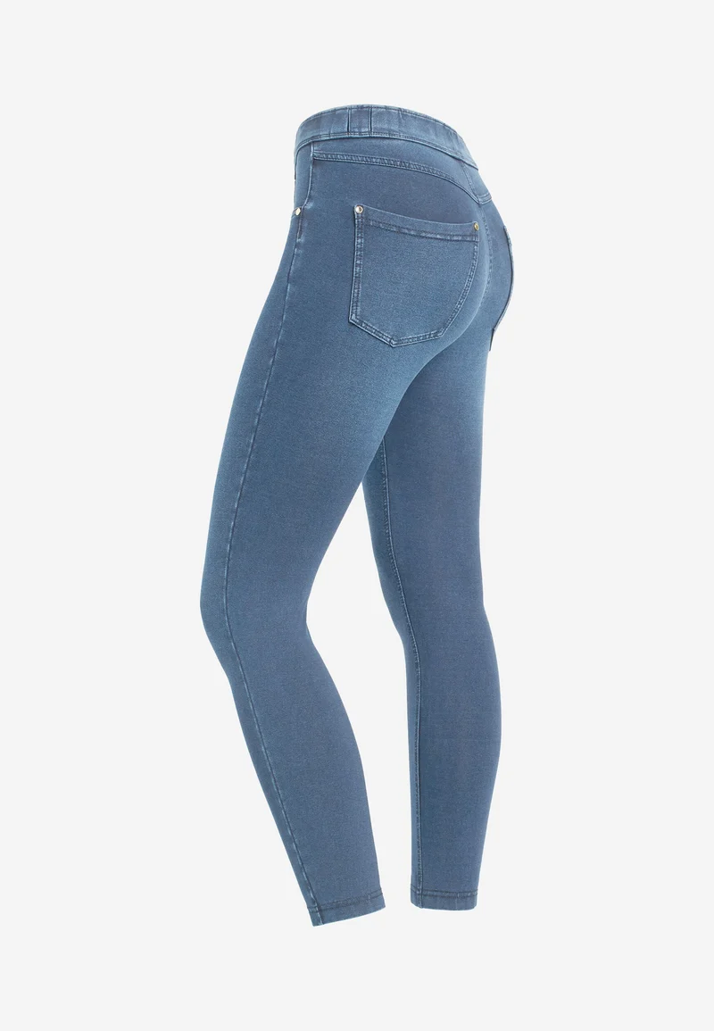 N.O.W. Comfort High Waist Skinny 7/8 Denim Jeans With Front Seam and Split Detail - Denim Light Blue - Blue Seam